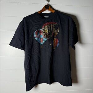 Eddie Valentin Fashion Black Short Sleeve Embellished TShirt Hot Air Balloons XL